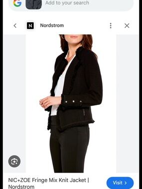 NIC+ZOE Black Fringe Trim Knit Blazer